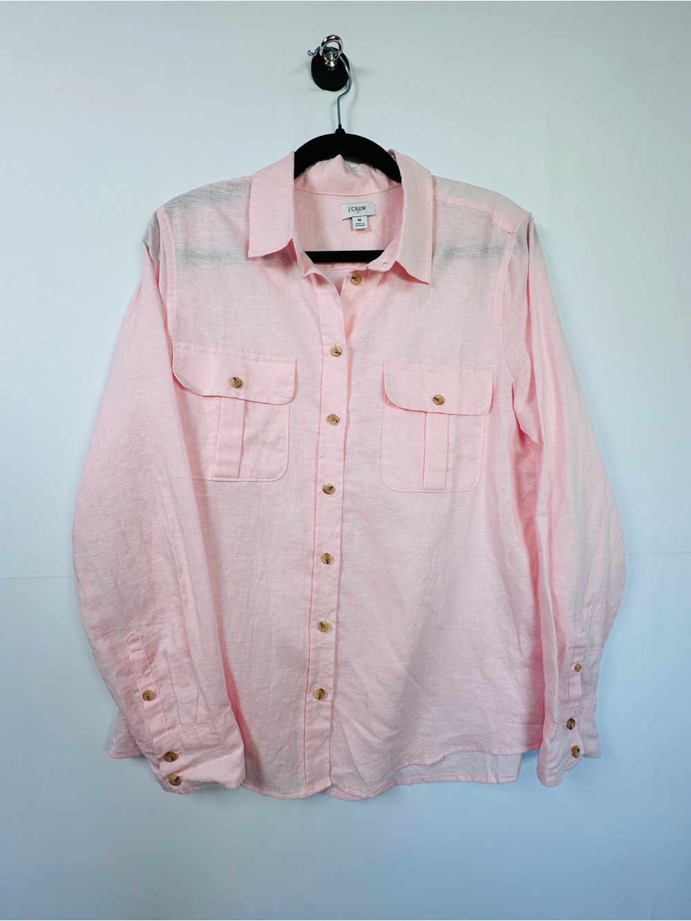 J.Crew Factory Linen Cotton Utility Shirt Blush Pink Button-Down Size M
